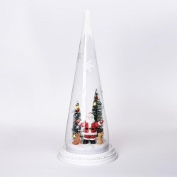 LIGHTED GLASS CONE WITH SANTA, 12x28cm 600-42851