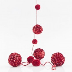 DECORATIVE GARLAND, WITH RED PON PON, 183cm 600-43174