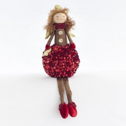 SITTING PRINCESS WITH RED PON PON SKIRT, 33cm 600-43183