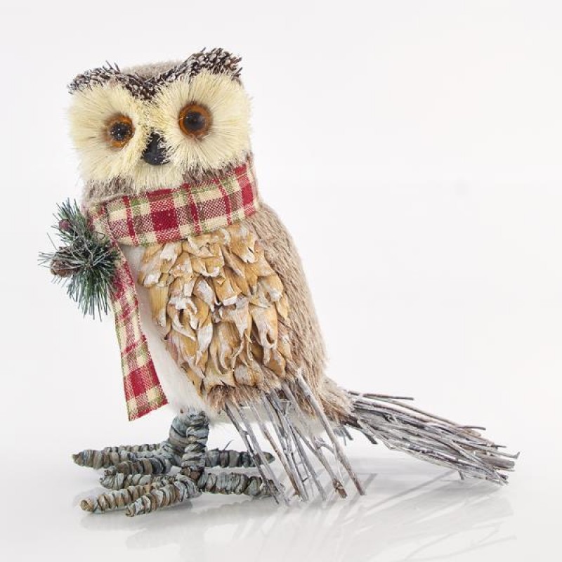 OWL WITH CHECKED SCARF, 21x13x25cm 600-43224