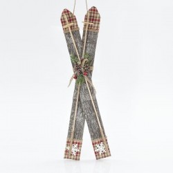 WOODEN ICE SKATES WITH RED CHECKED, 29x7x83cm 600-43231