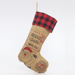 SOCK, BEIGE WITH SANTA CLAUS, 33x61cm 600-43242