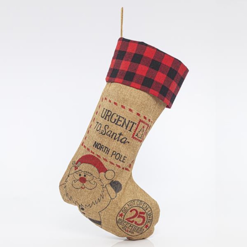 SOCK, BEIGE WITH SANTA CLAUS, 33x61cm 600-43242