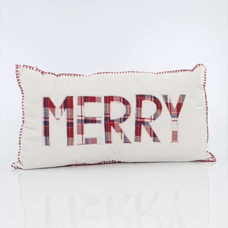 PILLOW WHITE, WITH RED CHECKED 