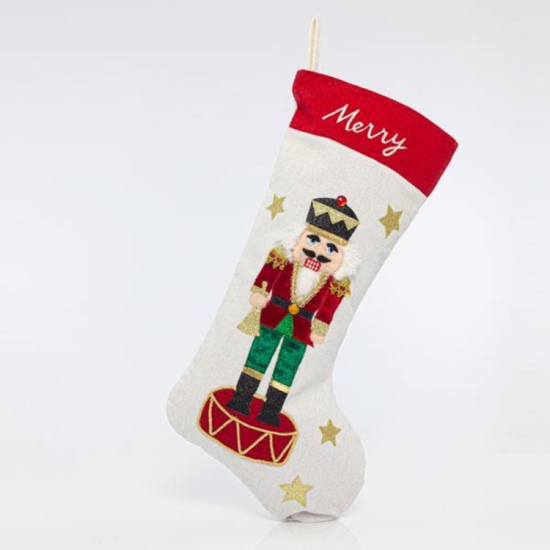 SOCK WHITE, WITH NUTCRUCKER, 50cm 600-43256