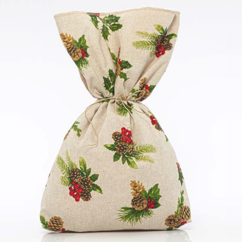 SACK BEIGE, WITH MISTLETOE, 34x47cm 600-43270