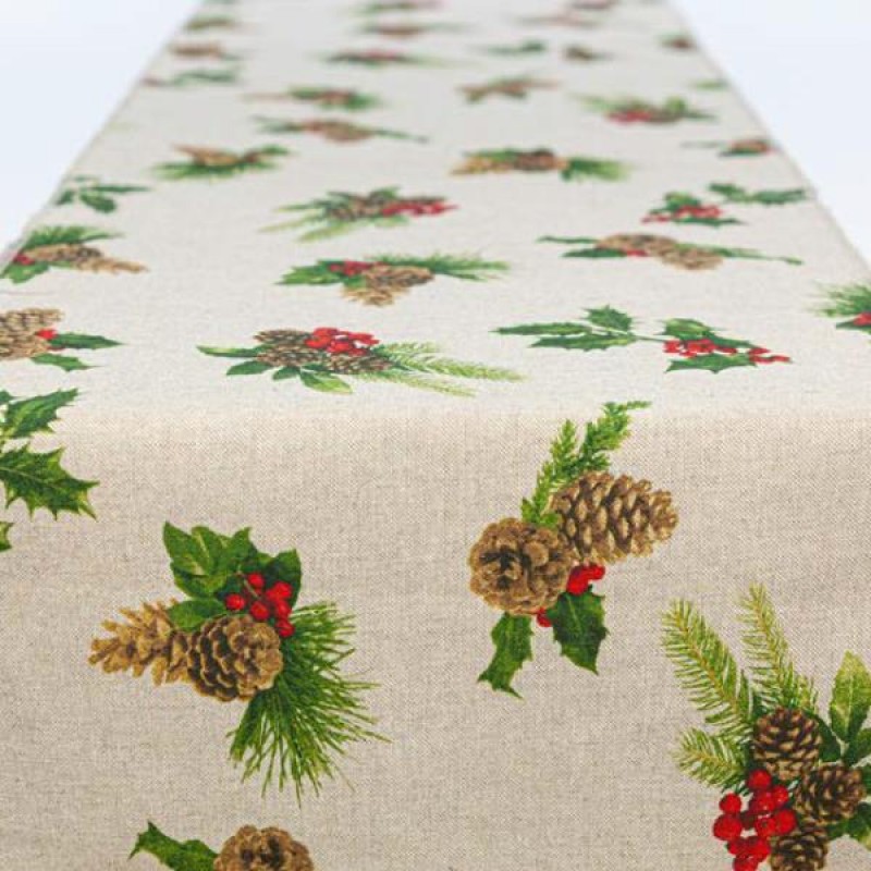 TABLE RUNNER, BEIGE WITH MISTLETOE, 35x150cm 600-43273
