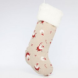 SOCK, BEIGE WITH SANTAS, 50x28cm 600-43274