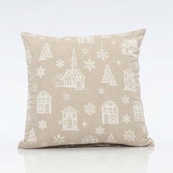 PILLOW BEIGE, WITH WHITE HOUSES, 40cm 600-43279