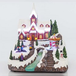 CHRISTMAS VILLAGE, WITH CAROUSSEL, MUSIC AND MOVEMENT, 33x38x44cm 600-43418