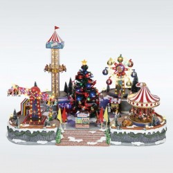 LIGHTED AMUSEMENT PARK, WITH CHRISTMAS TREE, WITH MUSIC AND MOVEMENT, WITH TRANSFORMER, 94x65x63cm 600-43428