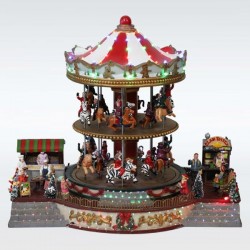 LIGHTED CAROUSSEL, 2 LAYERS, WITH LITTLE STORES, WITH MUSIC AND MOVEMENT, WITH TRANSFORMER, 39x28x34cm 600-43432