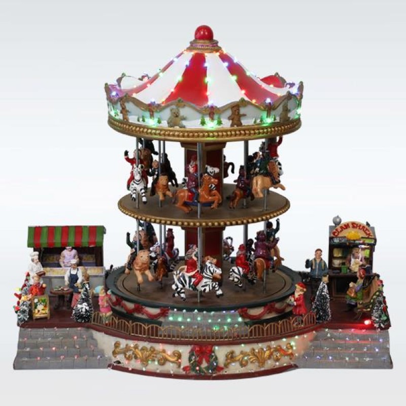 LIGHTED CAROUSSEL, 2 LAYERS, WITH LITTLE STORES, WITH MUSIC AND MOVEMENT, WITH TRANSFORMER, 39x28x34cm 600-43432