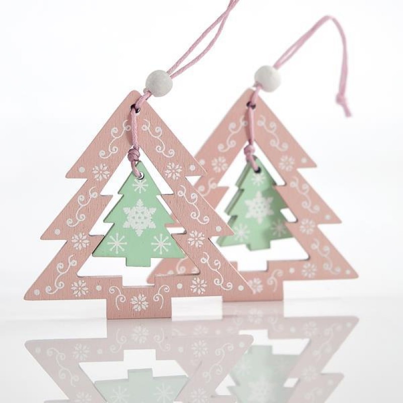 TREES, PINK - GREEN MINT, 2pcs, 21x9,5x0,5cm 600-43837