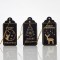 SET 12 METALLIC ORNAMENT, BLACK - GOLD, 3 DESINGS, 8x4x0,1cm 600-43905