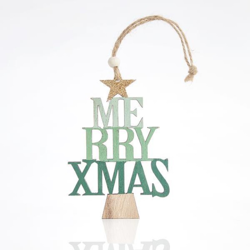 ДЪРВЕНА КОЛЕДНА ЕЛХА С НАДПИС MERRY CHRISTMAS