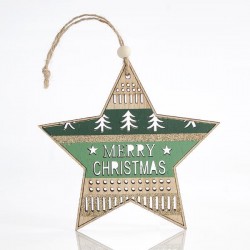 WOODEN STAR, GREEN MINT, WITH CARVED DESIGNS, 23x0,5x13cm 600-43912