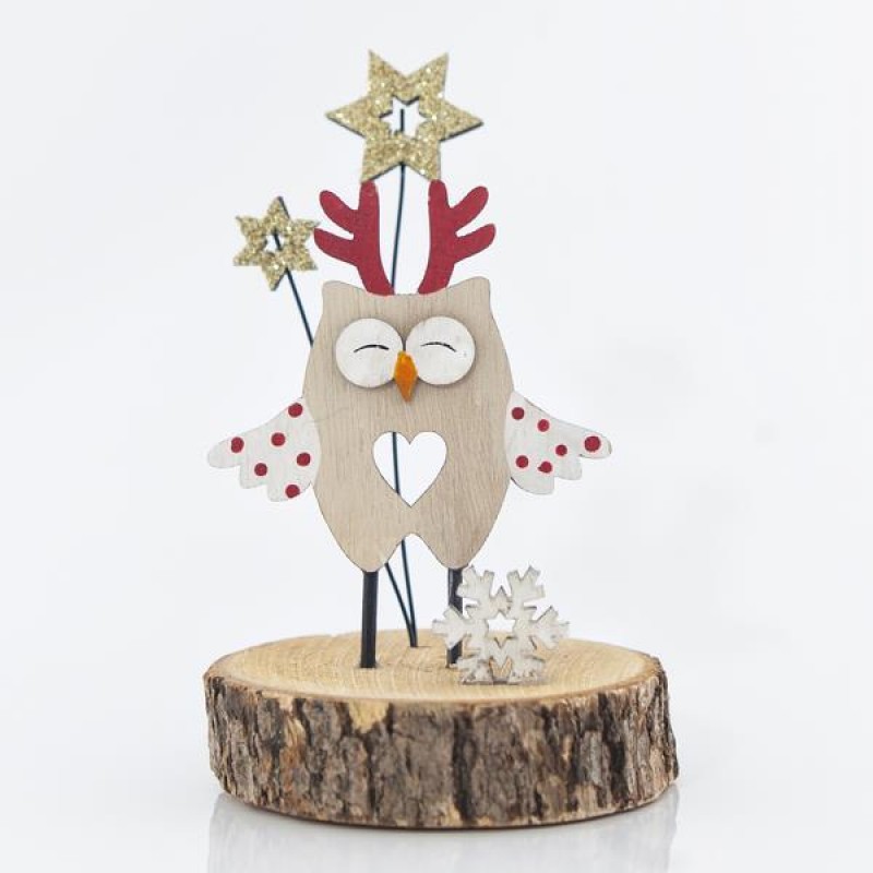 DECORATIVE OWL, WOODEN, 8x8x14cm 600-43936