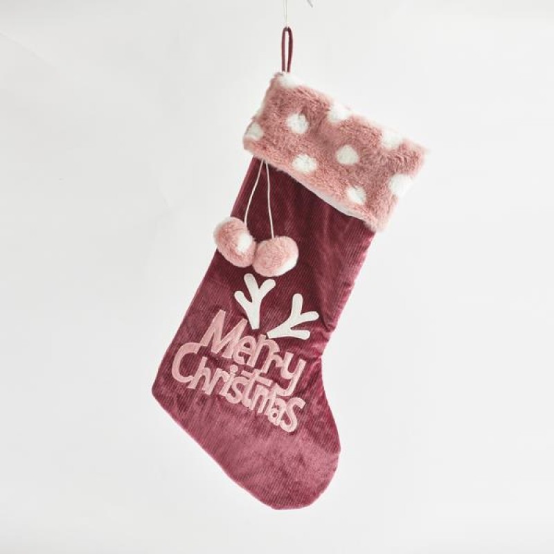 SOCK, VELVET PINK, WITH PON PON, 28x5x55cm 600-44146