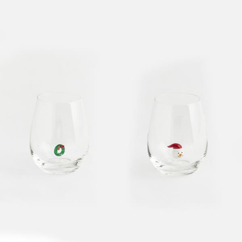 GLASS, WITH WREATH AND SANTA INSIDE, SET 2PCS 600-44334