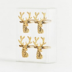 NAPKIN RING, METAL, WITH GOLD DEER, SET 4PCS 600-44336