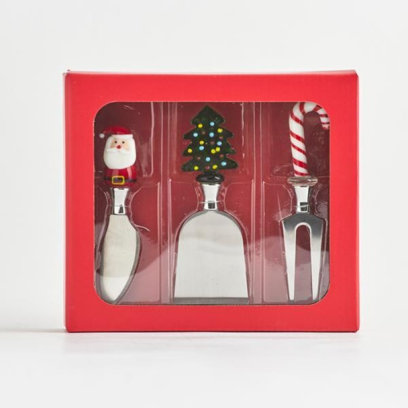 CHEESE KNIVES, WITH SANTA, CHRISTMAS TREE AND CANDY CANE, SET 3PCS 600-44340
