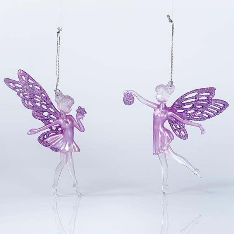 ACRYLIC FAIRY, 2 DESIGNS, WITH PURPLE GLITTER, 8,8x15,2cm 600-44624