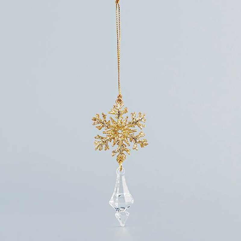 ACRYLIC HANGING ORNAMENT, WITH SNOWFLAKE, WITH CHAMPAGNE GLITTER, 5x11cm 600-44627