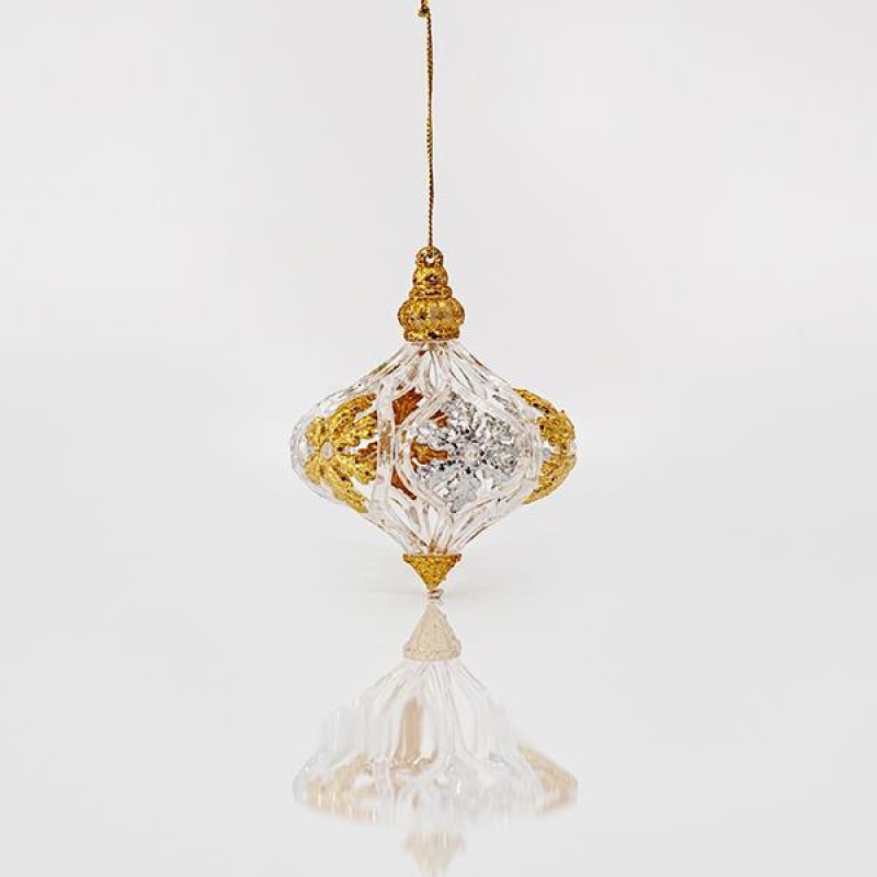 ACRYLIC ORNAMENT, ONION WITH GOLD SNOWFLAKE, 7,9x9,2cm 600-44635