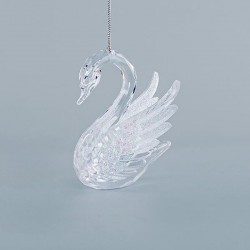 ACRYLIC SWAN, WITH WHITE GLITTER, 7x10,2cm 600-44644