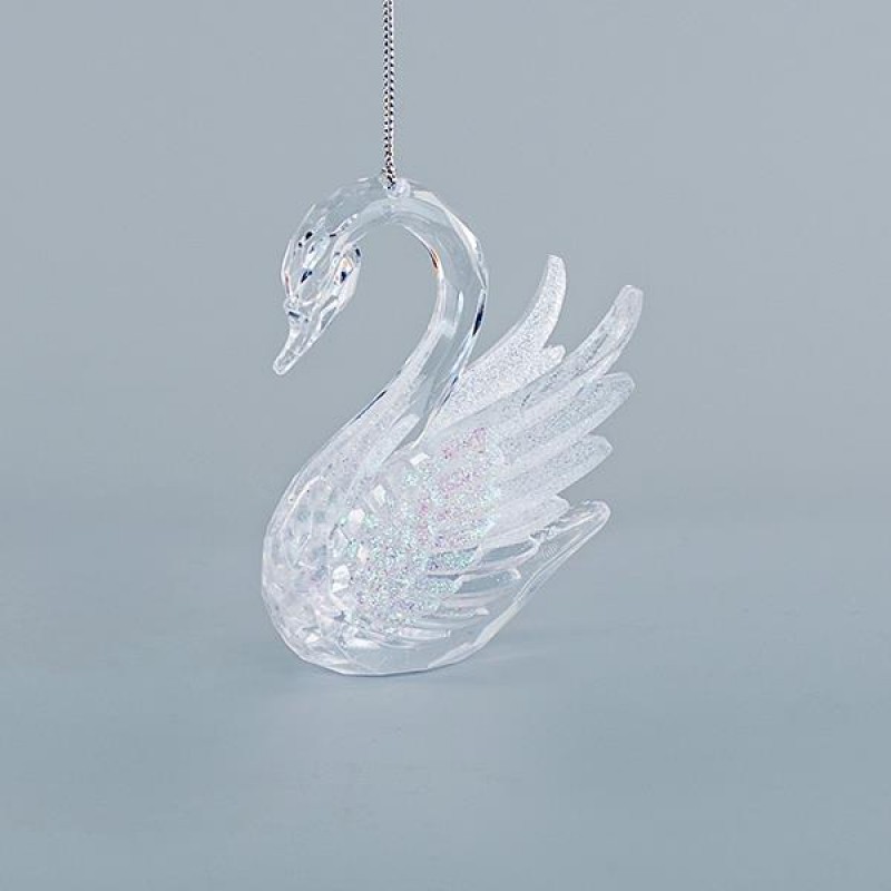 ACRYLIC SWAN, WITH WHITE GLITTER, 7x10,2cm 600-44644