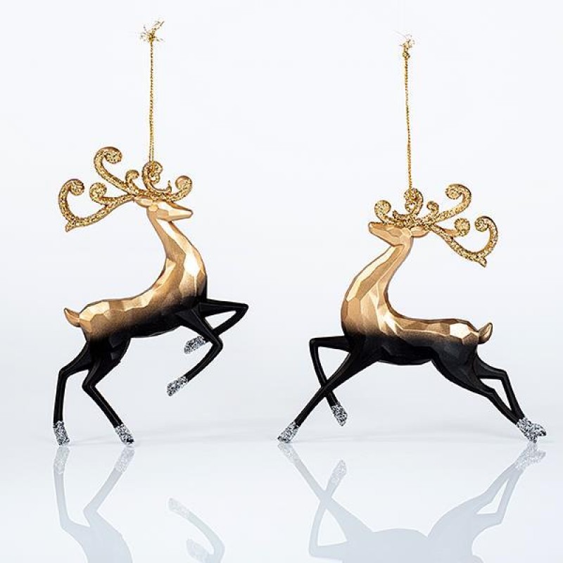 ACRYLIC REINDEER, GOLD-BLACK, 2 DESIGNS, 14,5x14cm 600-44676