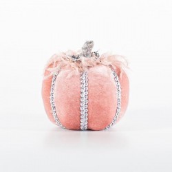 VELVET PUMPKIN, PINK, WITH PINK FEATHERS, 8x8cm 600-44689