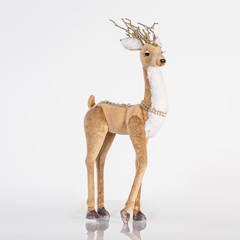 VELVET DEER, WITH GOLD GLITTER AND BEADS, 19x45cm 600-44694