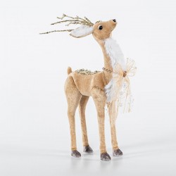 VELVET DEER, WITH GOLD GLITTER, RIBBON AND BEADS, 13x29cm 600-44695