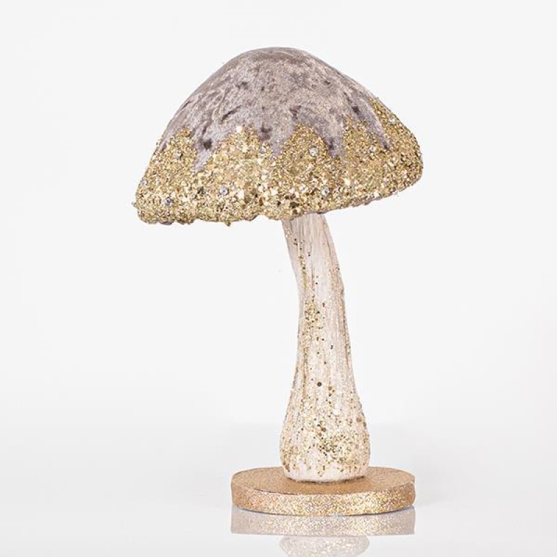 VELVET MUSHROOM, GREY, WITH GLITTER, 16x26cm 600-44708