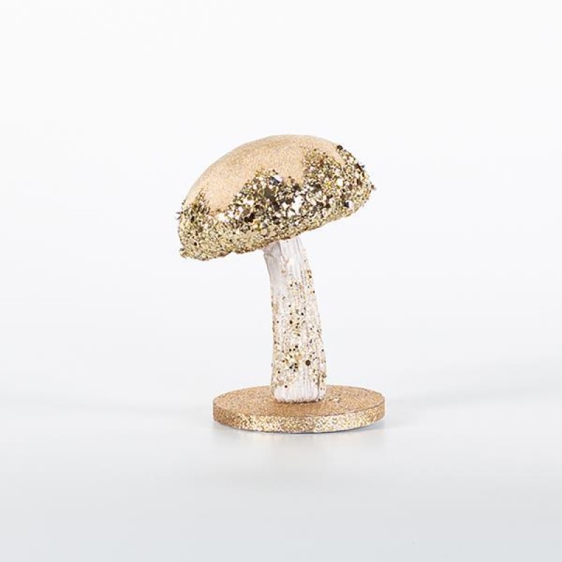 VELVET MUSHROOM, MOCHA, WITH GLITTER, 7x13cm 600-44709