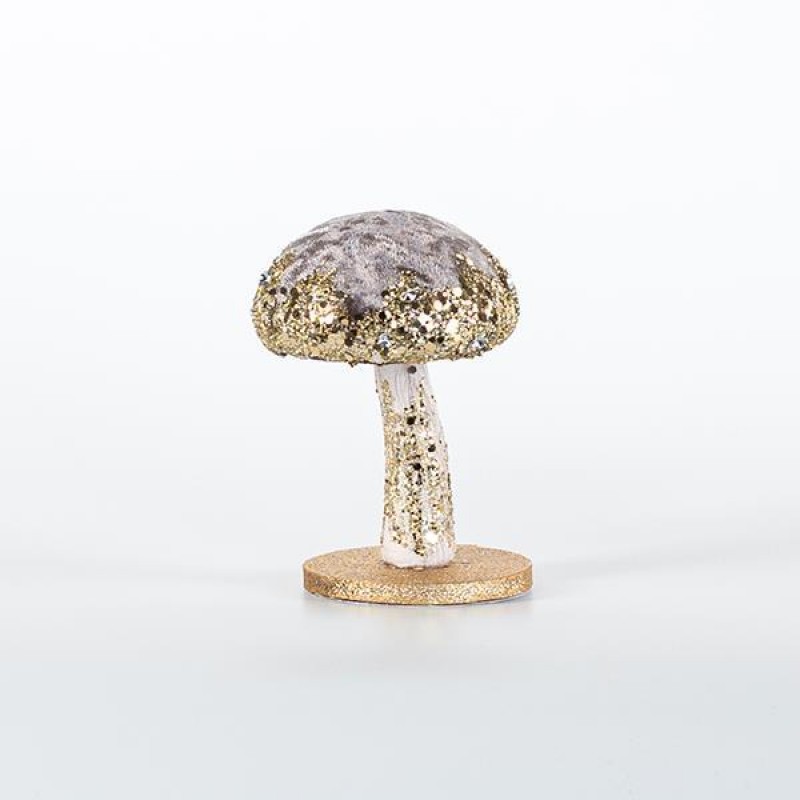 VELVET MUSHROOM, GREY, WITH GLITTER, 7x13cm 600-44710