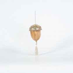 VELVET HANGING ACORN, MOCHA, WITH GLITTER, 8x20cm 600-44719