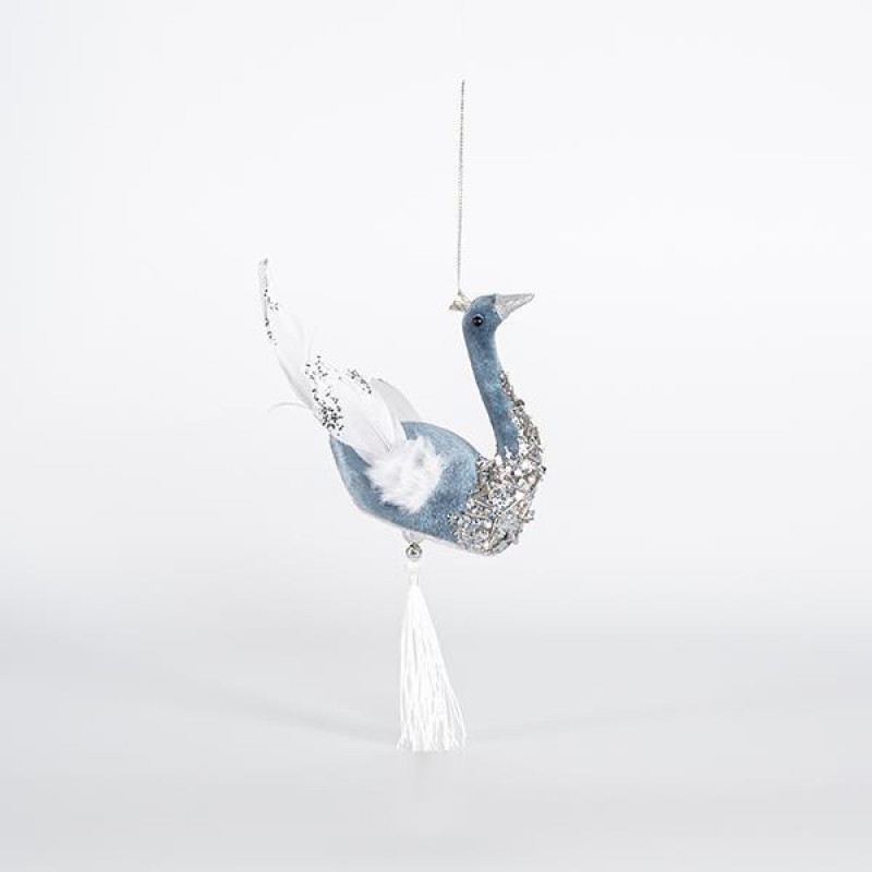 VELVET SWAN, BLUE, WITH WHITE FEATHERS, 13x22cm 600-44747