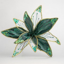 VELVET FLOWER, TURQUOISE AND TRANSPARENT, 40cm 600-44753
