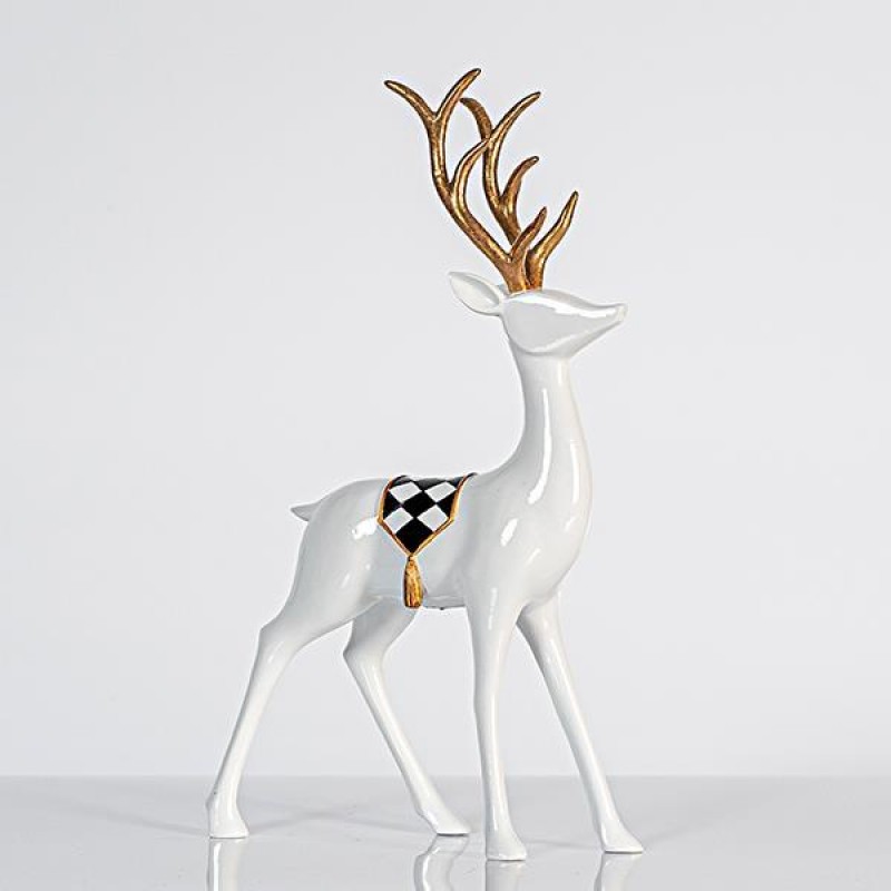 WHITE REINDEER, WITH GOLD HORNS, 33cm 600-44812