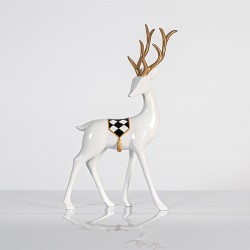 WHITE REINDEER, LOOKING BACK, WITH GOLD HORNS, 33cm 600-44813
