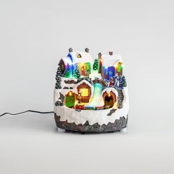 SNOWY VILLAGE WITH TRAIN, 13 LED, WITH ADAPTOR, WITH MOVEMENT, 22x22x21cm 600-44843