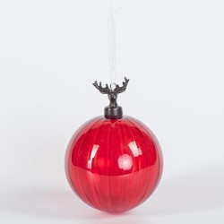 GLASS BALL WITH PORCELAIN REINDEER, RED, 10cm, PCS 1 600-44853