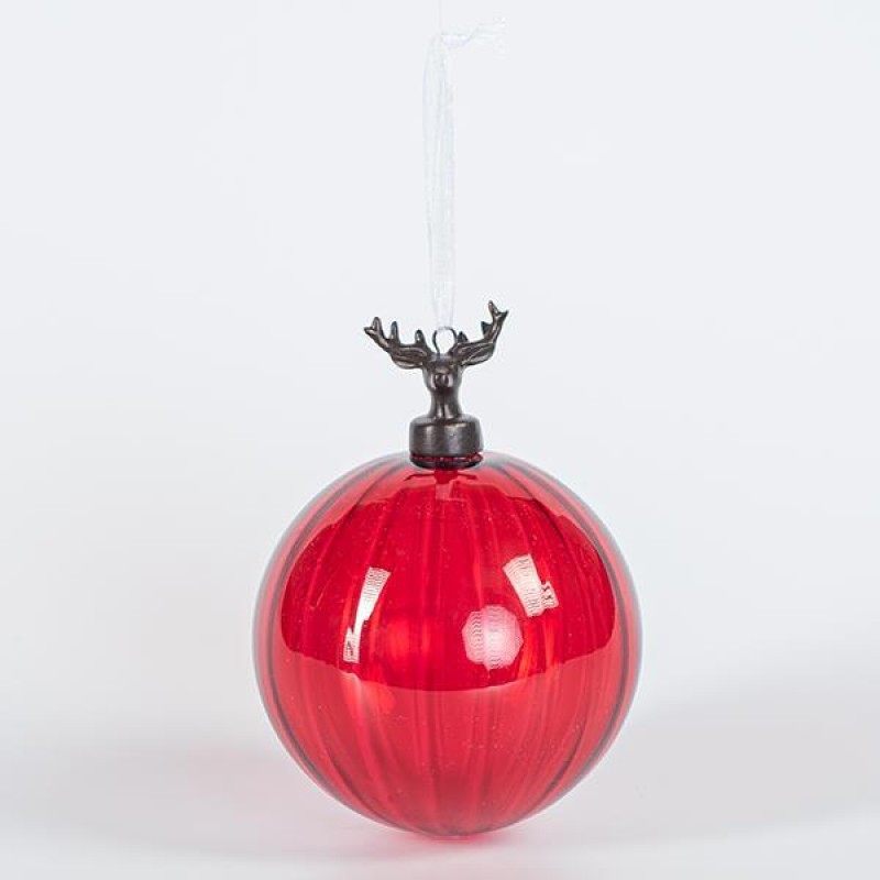 GLASS BALL WITH PORCELAIN REINDEER, RED, 10cm, PCS 1 600-44853