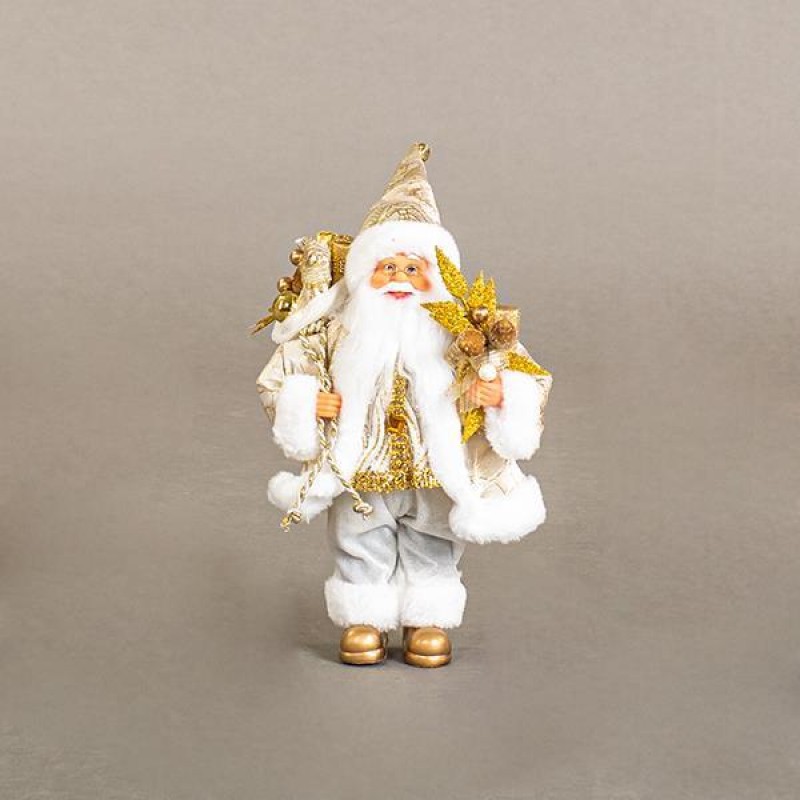 WHITE SANTA, WITH GOLD, 30cm 600-44890