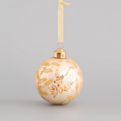 GLASS BALL, CHAMPAGNE, WITH REINDEER, 8cm 600-44911