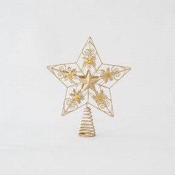 WIRE TOP TREE, LIGHT GOLD, STAR WITH DESIGNS, 30x25cm 600-44926