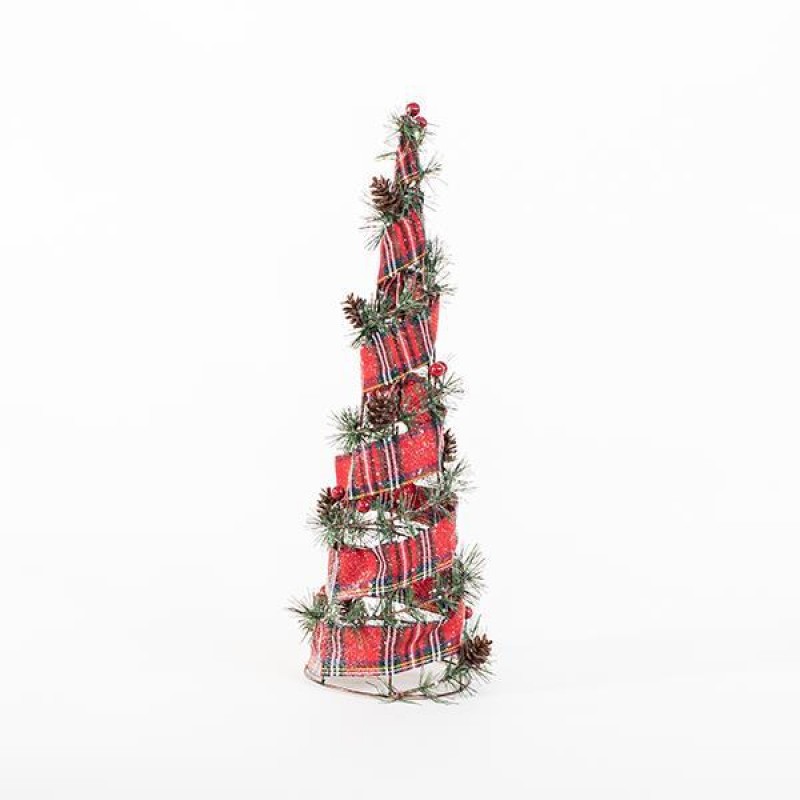 DECORATIVE TREE, WITH RED PLAID RIBBON, WITH BERRIES, 45,7x14cm 600-44932